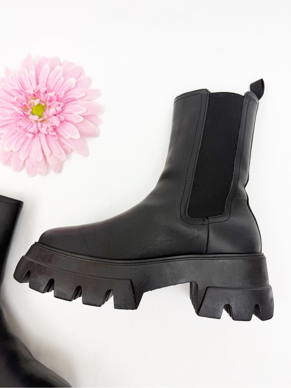 Thursday Boot Company Reign Leather Chelsea Ankle Mid Calf Boots Chunky Black - Picture 7 of 14